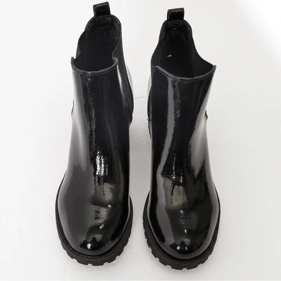 Patent leather look lug sole Chelsea boot black Dirty Laundry Lita 8.5 fall boot - Picture 14 of 16